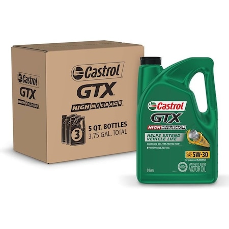 Castrol GTX High Mileage 5W-30 Synthetic Blend Motor Oil, 5 Quarts, 3PK 15980E-3PK